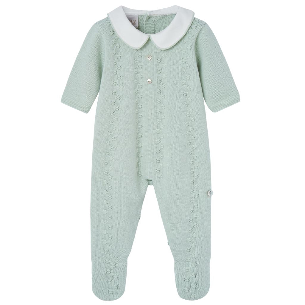 Alex Mint Footed Baby Onesie with Peter Pan Collar