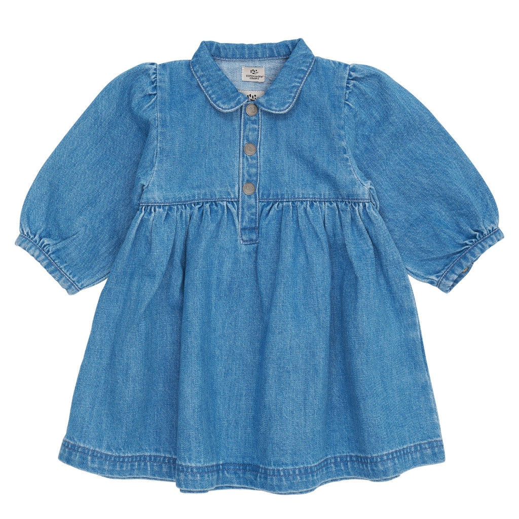 Organic Denim Dress with Puff Sleeves 3Y