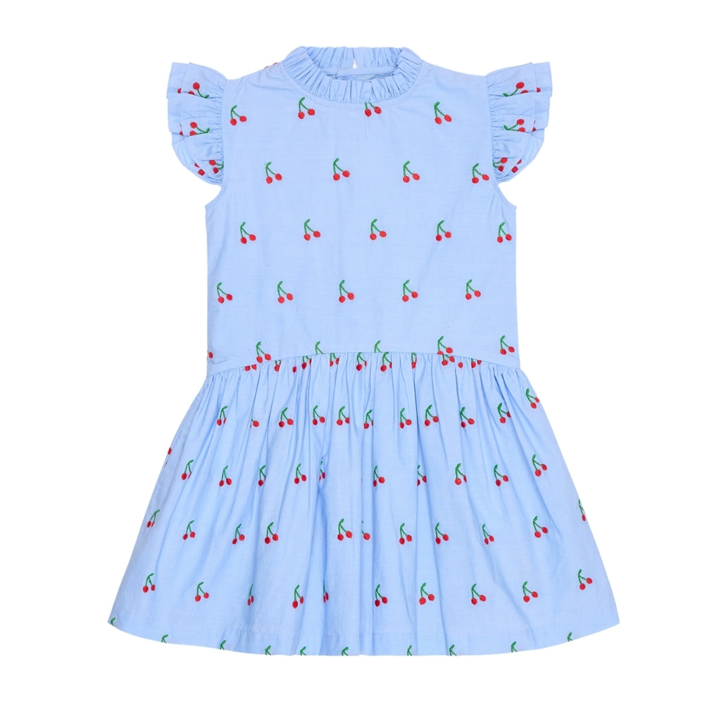 Rita Girl Drop Waist Dress in Light Blue Cherry 10Y Rita Girl Drop Waist Dress in Light Blue Cherry 10Y