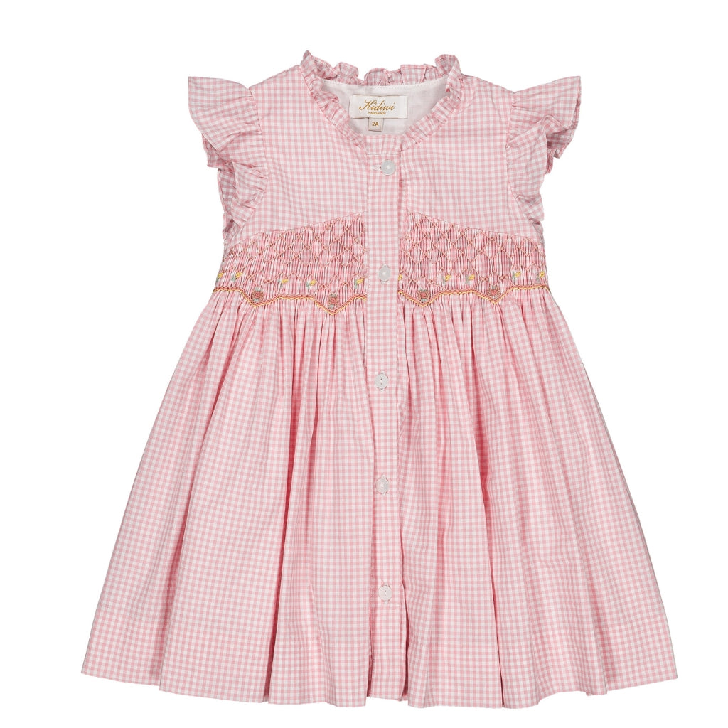 pink gingham smock dress Lolyne Smocked Dress in Candy Pink Small Gingham 5Y