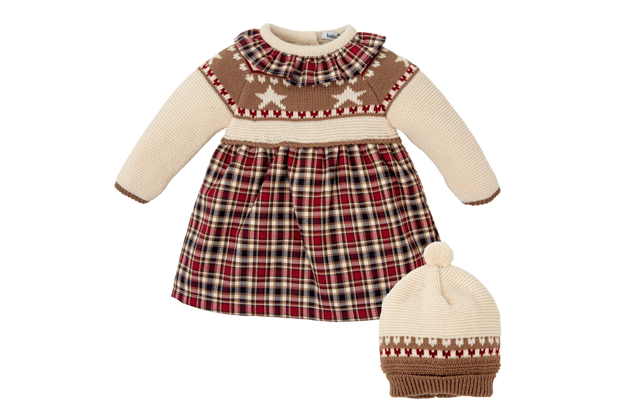strapless open back dress Maroon Knit Tartan Star Dress Set with Bonnet – Bea Colette