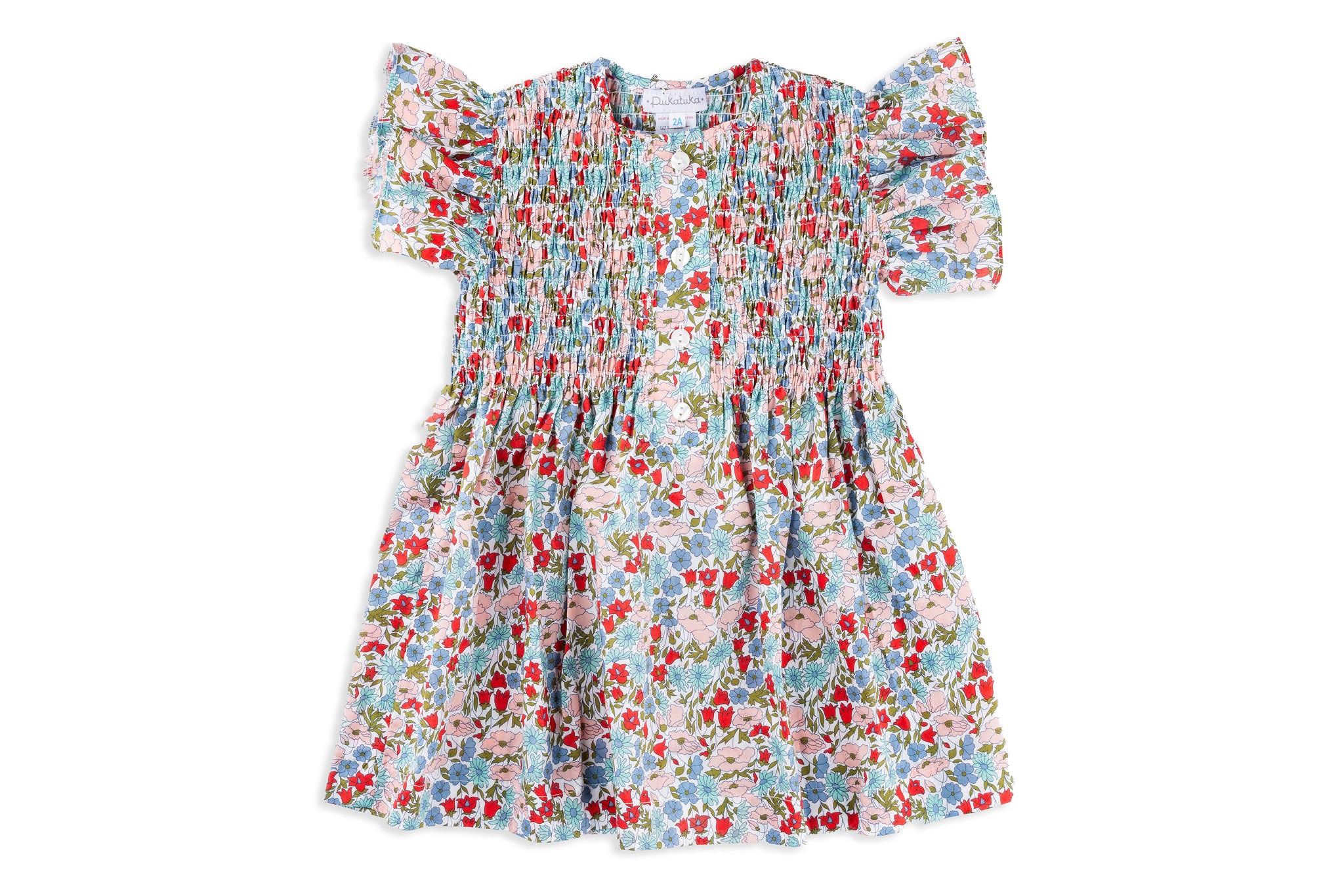 Red Blue Floral Liberty Smocked Dress