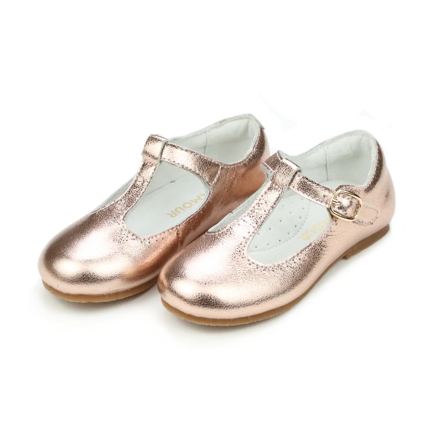 L'Amour Shoes Classic Toddler Girls Eleanor T-Bar Leather Flat Rosegold / Toddler 13