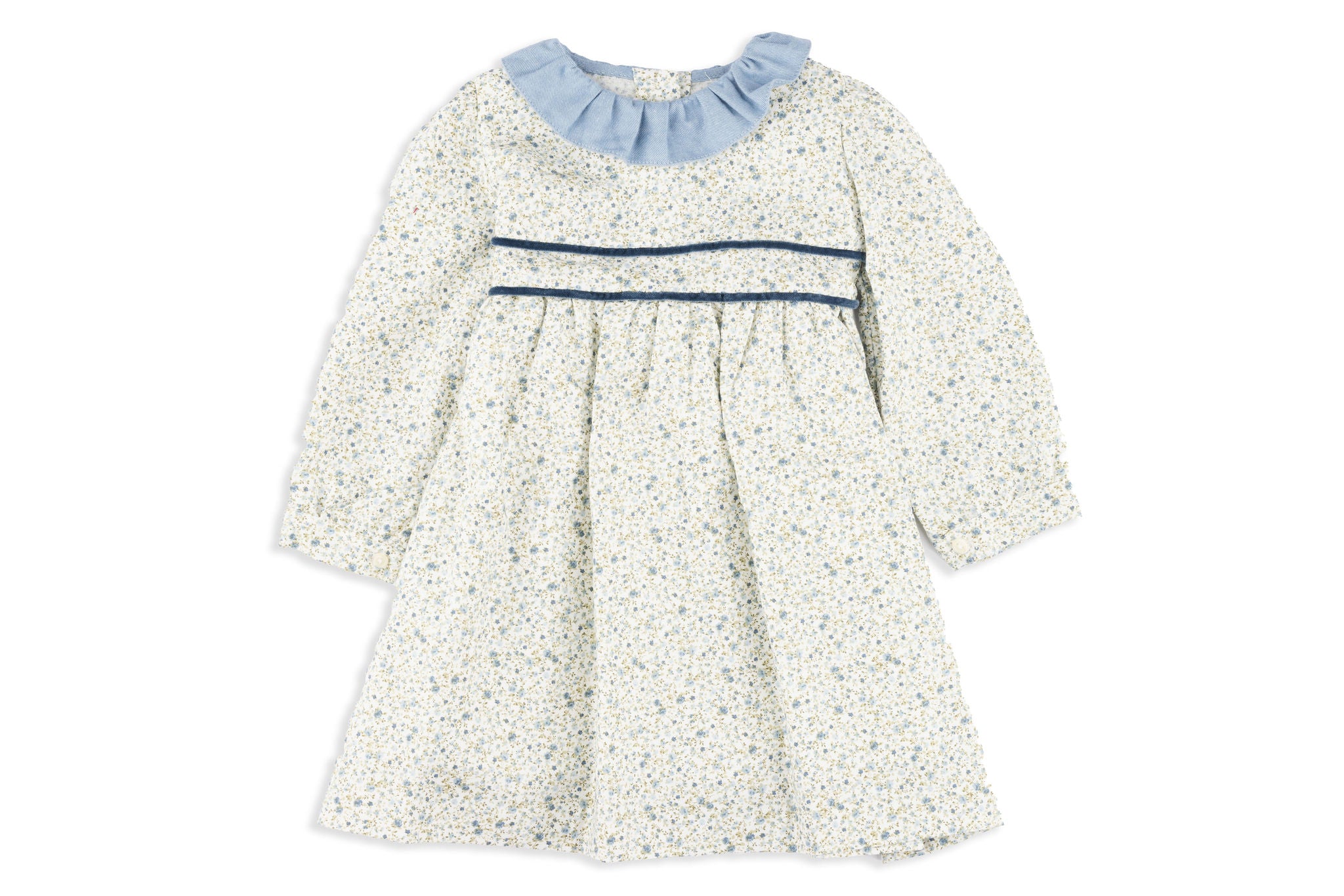 1310423 Blue Floral High Collar Dress