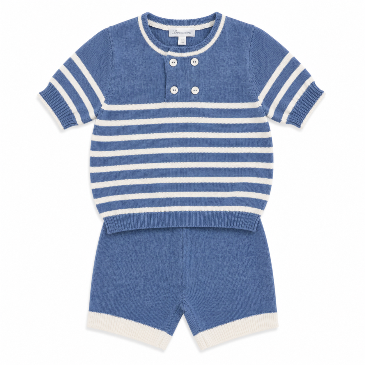 Pre-Order | Moritz Knit Shirt + Shorts Set in Azure Blue & Ivory