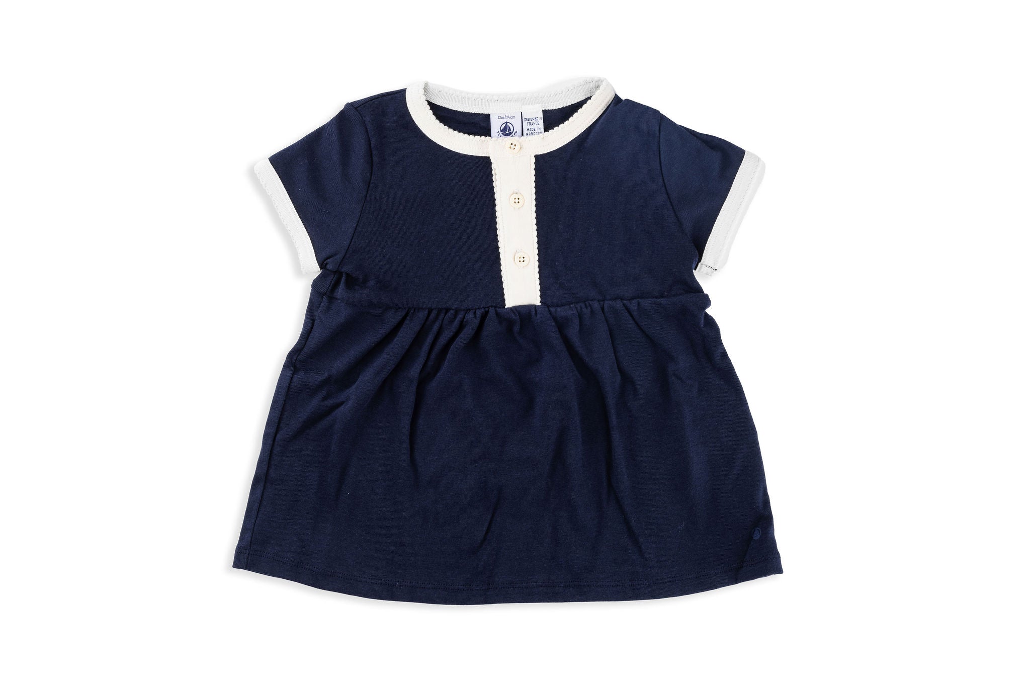Navy Baby Girl Short Sleeved Dress With Contrast Trim