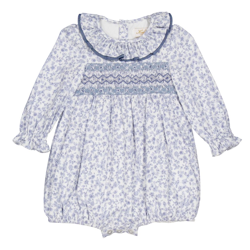 Anthea Smocked Girl Romper in Blue Garden Print – Bea Colette
