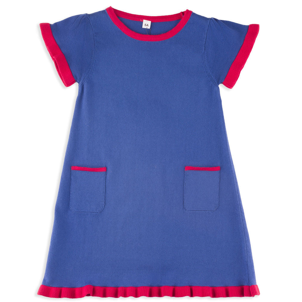 Arezzo Kids Dress in Patriotic Blue with Red Trim 10Y