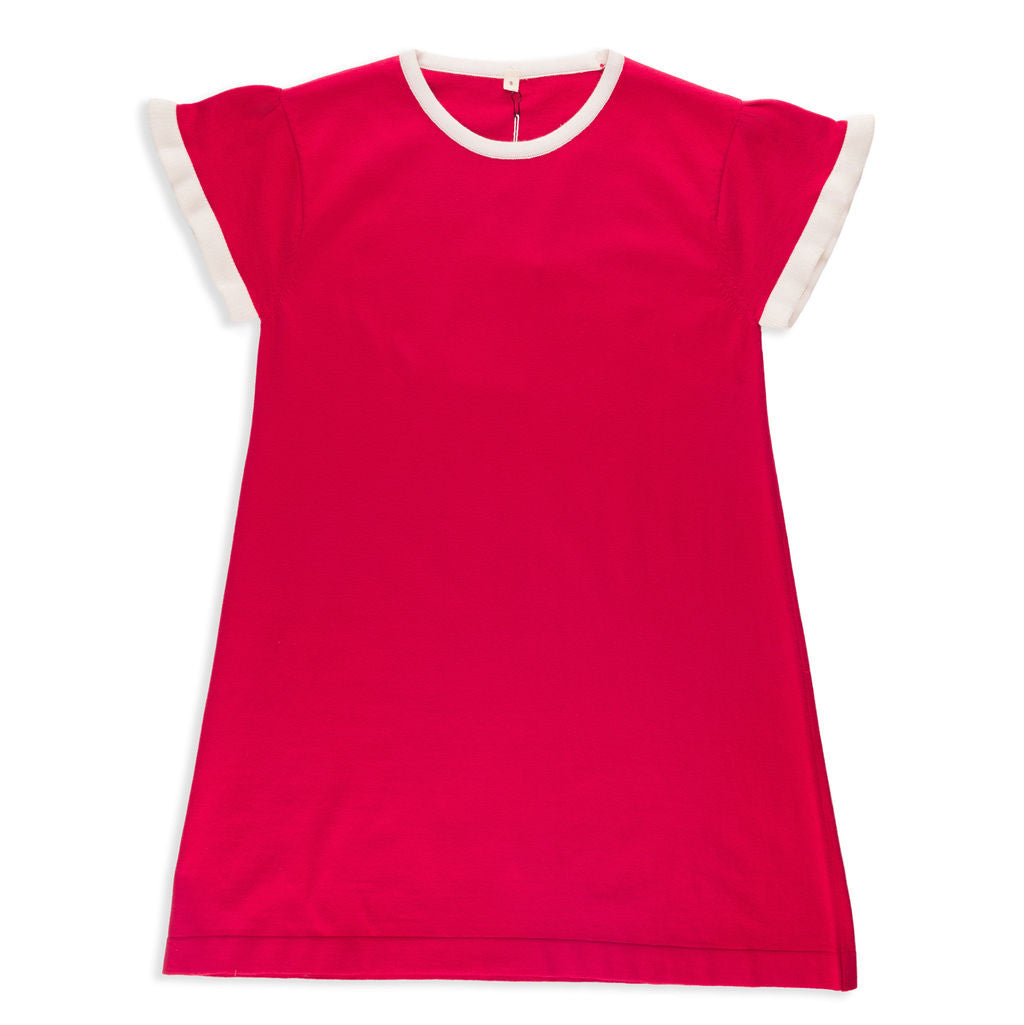 women's red t shirt dress Arezzo Women's Dress in Amaranth Red with Ivory Trim S