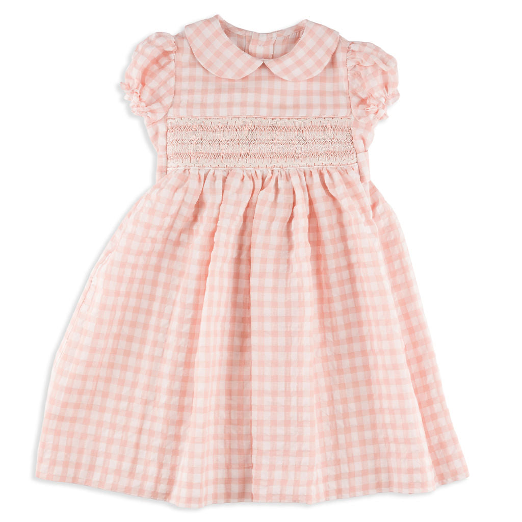 Short-Sleeve Camilla Dress in Pink Gingham 2Y