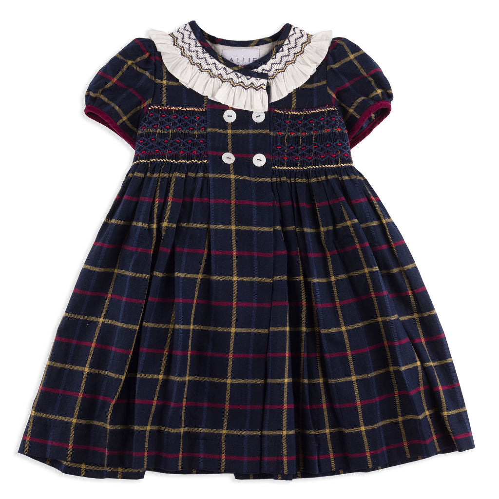 chinese dress ladies Holly Navy Smocked Tartan Dress – Bea Colette