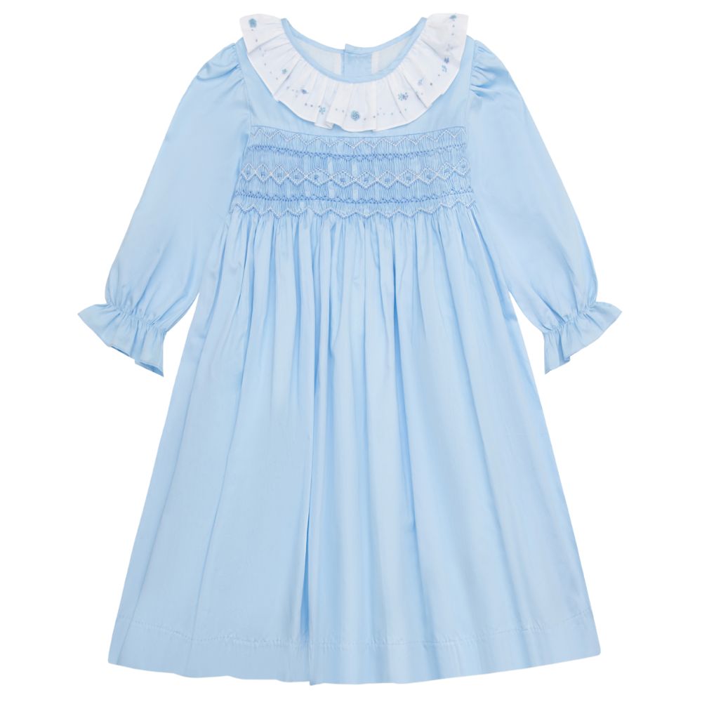 Clementine Sky Blue Dress with Hand-Embroidered Collar Clementine Sky Blue Dress with Hand-Embroidered Collar