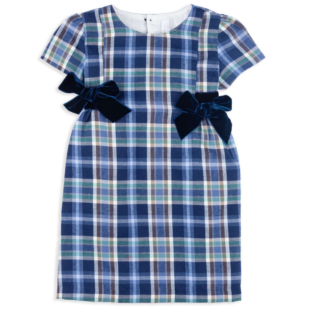 Meg Velvet Bow Blue Plaid Dress 6M Meg Velvet Bow Blue Plaid Dress 6M