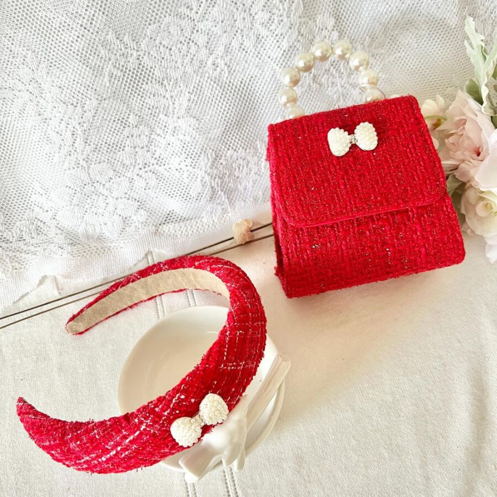 Tweed Tea Party Small Pearl Bow Purse Bea Colette