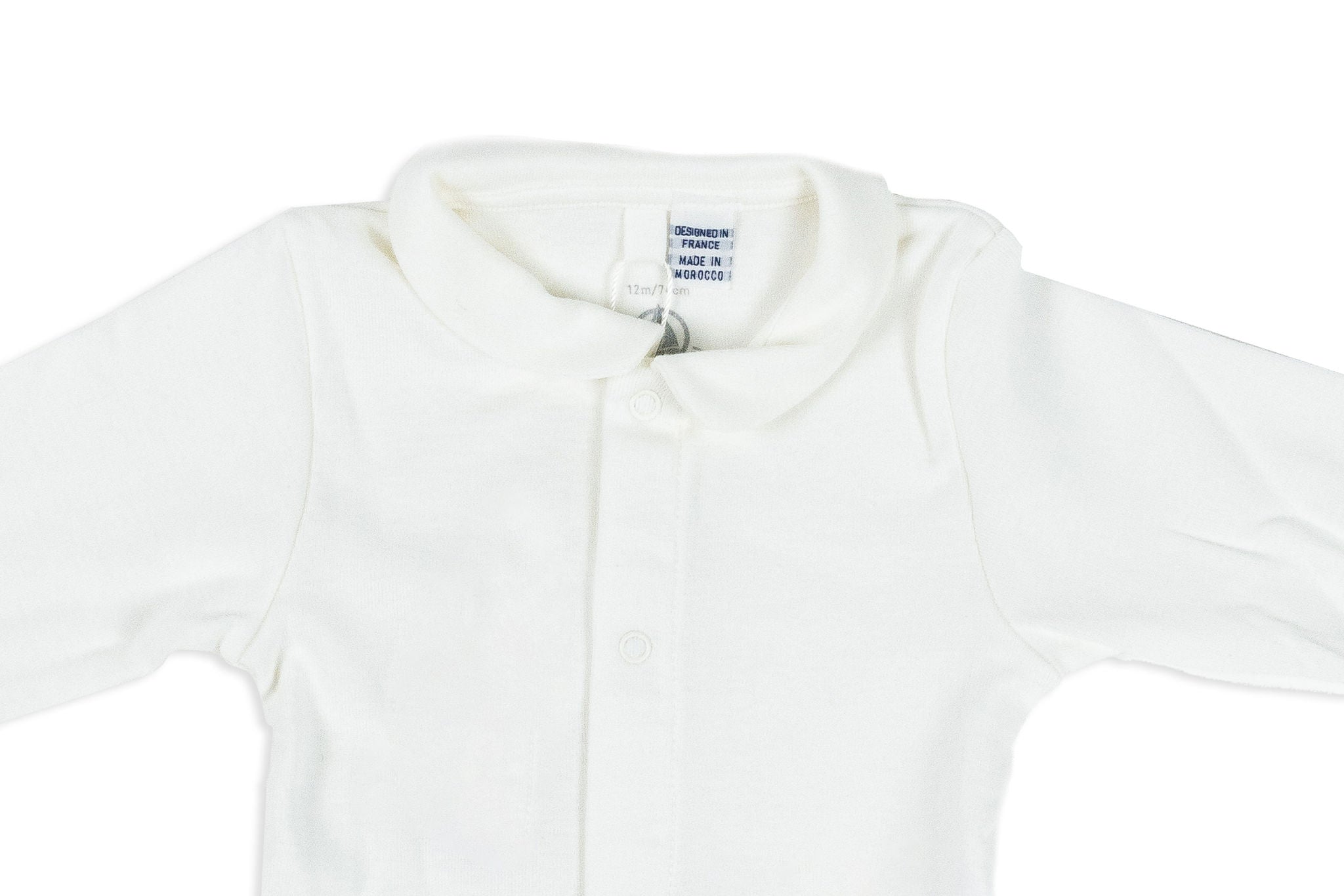 Baby Boy White Long Sleeve Bodysuit with Collar Bea Colette