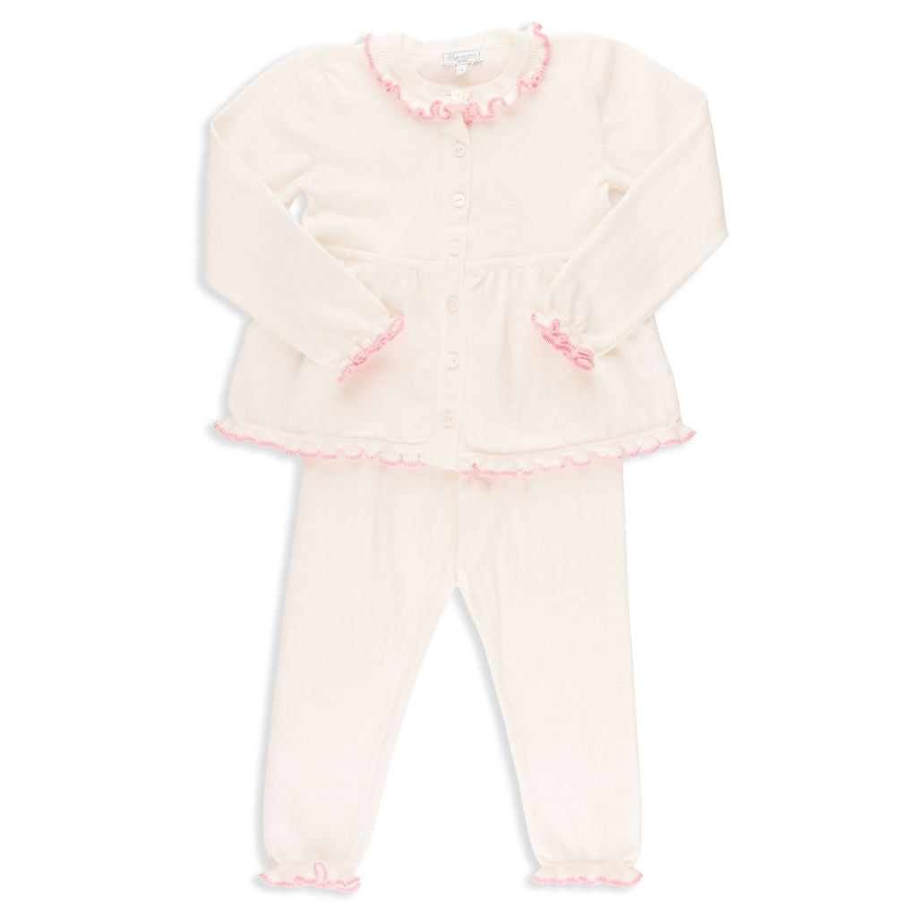 Valencia Cardigan + Pant Set in Ivory with Pink Trim – Bea Colette
