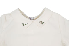 Billy Organic Off-White Twill Long-Sleeve Blouse with Mushroom-Embroidered Peter Pan Collar