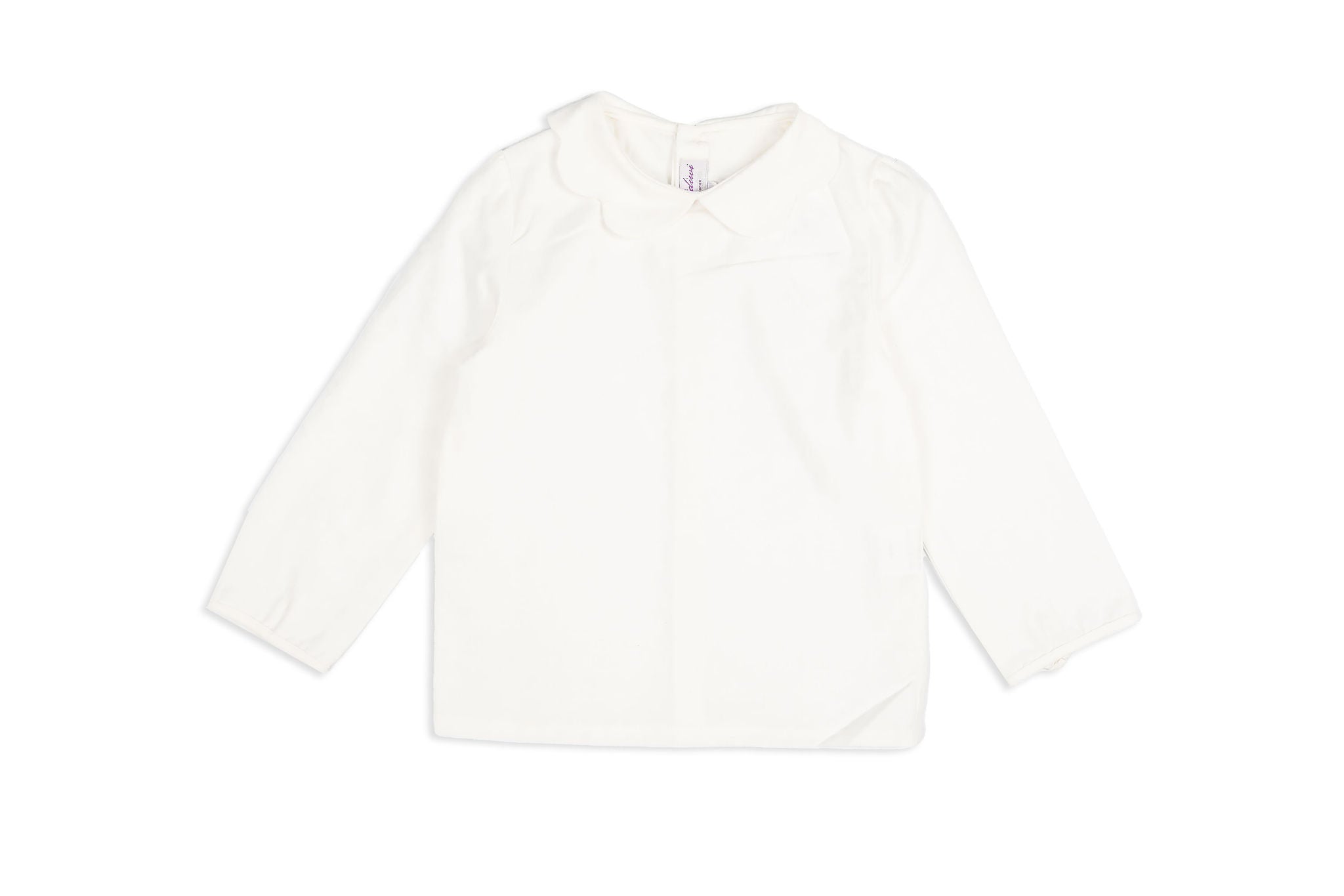 Anastasia Off-White Twill Long-Sleeve Blouse with Scalloped Collar