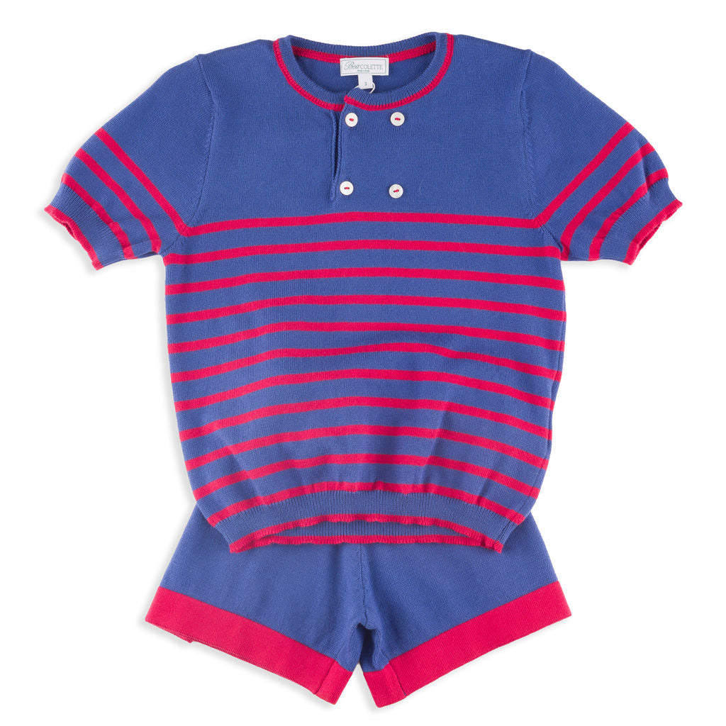 Moritz Knit Shirt + Shorts Set in Patriotic Blue & Red Stripe – Bea Colette