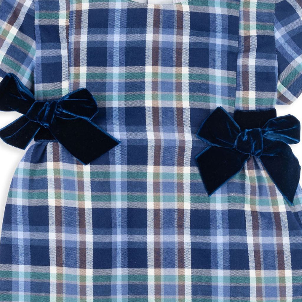 Meg Velvet Bow Blue Plaid Dress Bea Colette Meg Velvet Bow Blue Plaid Dress Bea Colette